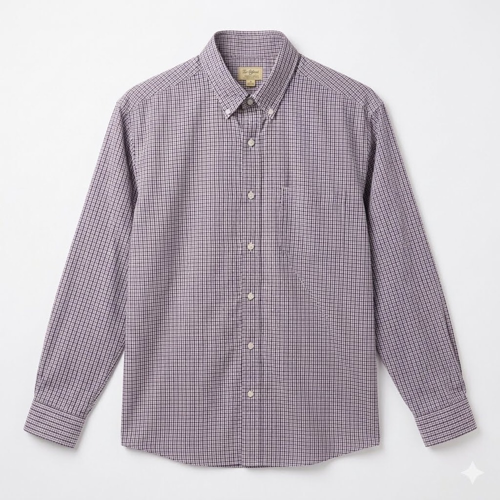 Tre Vero Mens Large Button Down Shirt Long Sleeve Cotton Plaid Navy Red White